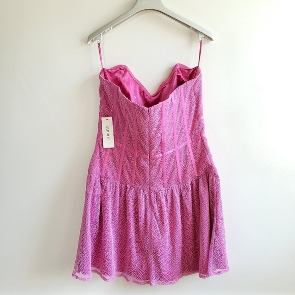 New Bardot Strapless Sweetheart Boned Corset Lace Barbie Pink Mini Dress NWT 8/M - Picture 8 of 14